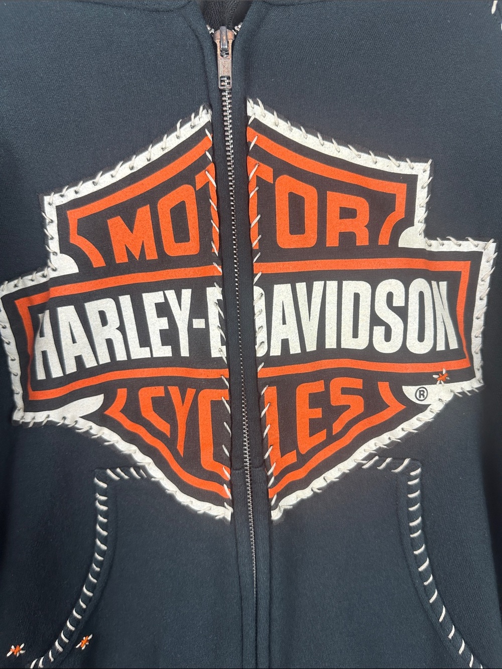 Rare Cause & Effect Reworked Harley-Davidson Whip Stitch Hoodie Dushyant Agarwal - Picture 8 of 16
